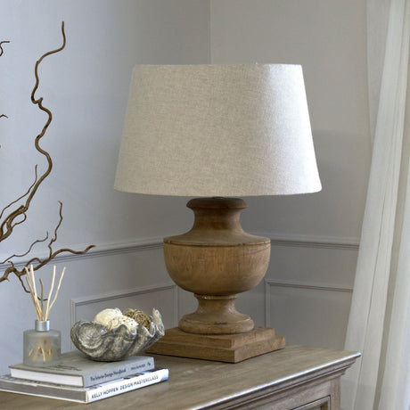 Delaney Wood Natural Wash Urn Lamp & Linen Shade - Stylish Table Lamps UK Luxury Home Decor Garden & Outdoor And Gifts