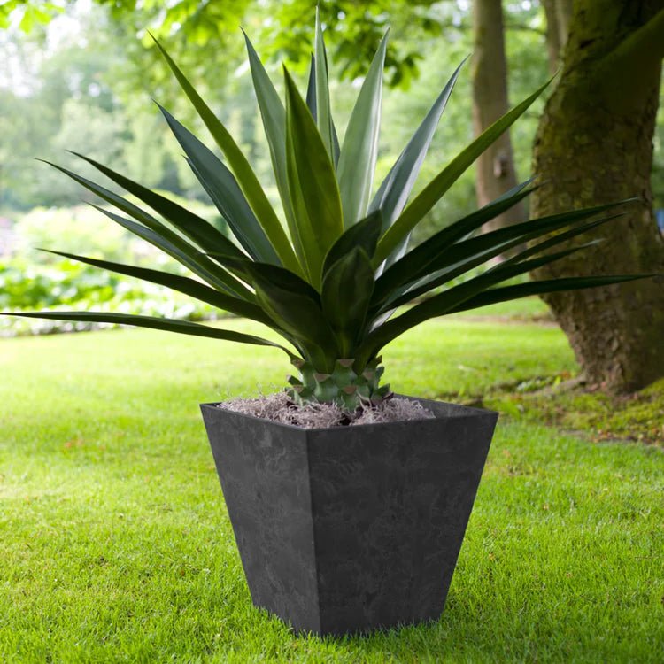 Ella Outdoor Medium Planter Black Stone Finish - Frost Resistant, Built - in Drainage Quality Home Decor Garden & Outdoor Living and Gifts