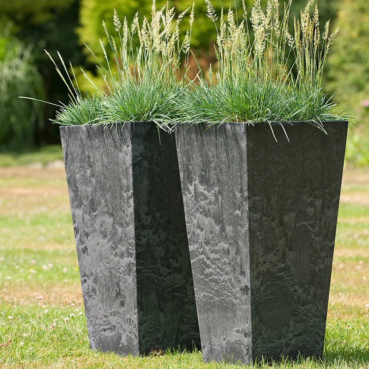 Ella Outdoor Small Vase/High Planter Black Stone Finish - Tall Large, Frost Resistant Quality Home Decor Garden & Outdoor Living and Gifts