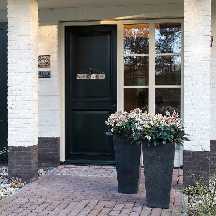 Ella Outdoor Small Vase/High Planter Black Stone Finish - Tall Large, Frost Resistant Quality Home Decor Garden & Outdoor Living and Gifts