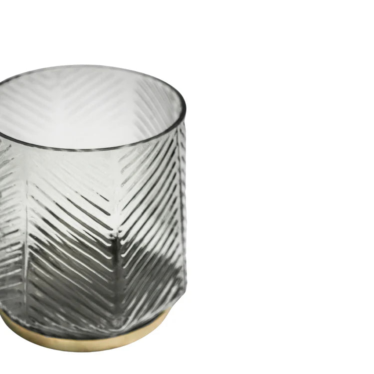 Embossed Votive Glass Candle Holder - Clear Grey With Tapered Neck Luxury Home Decor Garden & Outdoor And Gifts