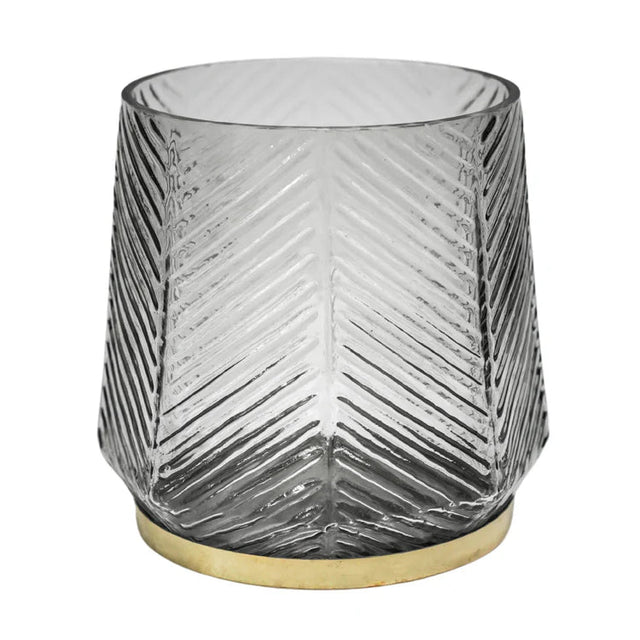 Embossed Votive Glass Candle Holder - Clear Grey With Tapered Neck Luxury Home Decor Garden & Outdoor And Gifts