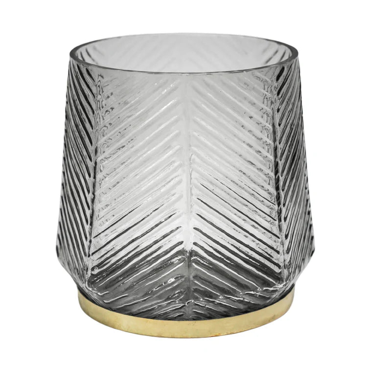 Embossed Votive Glass Candle Holder - Clear Grey With Tapered Neck Luxury Home Decor Garden & Outdoor And Gifts
