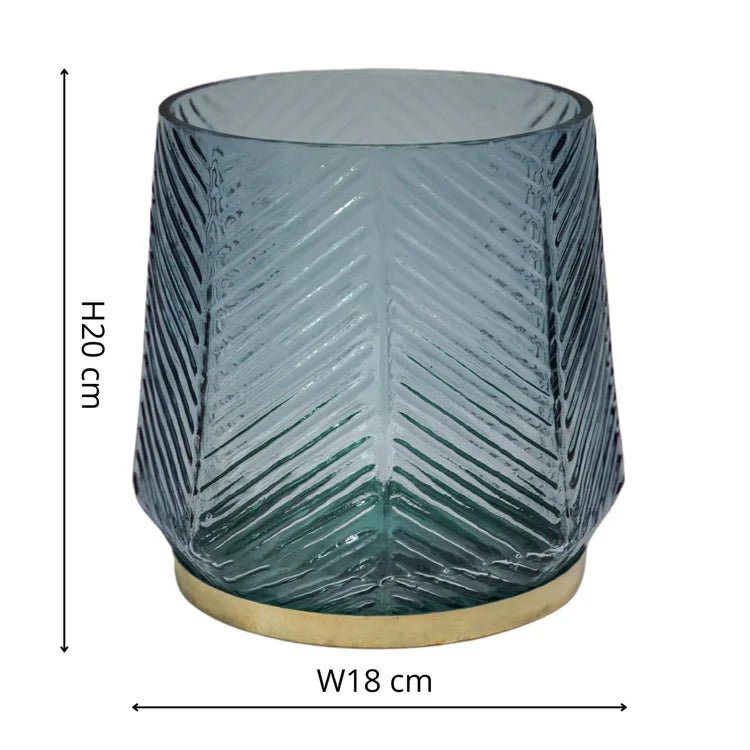 Embossed Votive Glass Candle Holder - Ocean Blue With Tapered Neck Luxury Home Decor Garden & Outdoor And Gifts