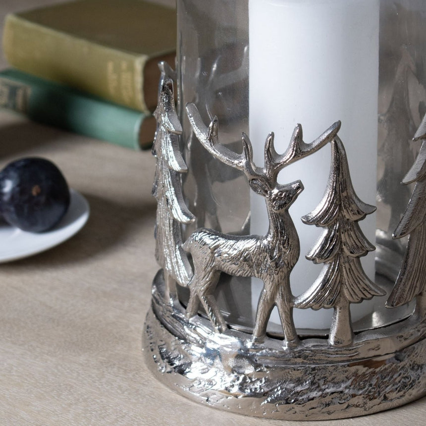 Enchanting Silver Forest Tableau Hurricane Lantern 28cm Tall Luxury Home Decor Garden & Outdoor And Gifts