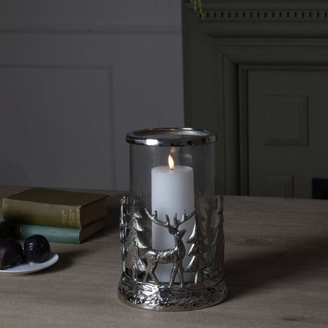 Enchanting Silver Forest Tableau Hurricane Lantern 28cm Tall Luxury Home Decor Garden & Outdoor And Gifts