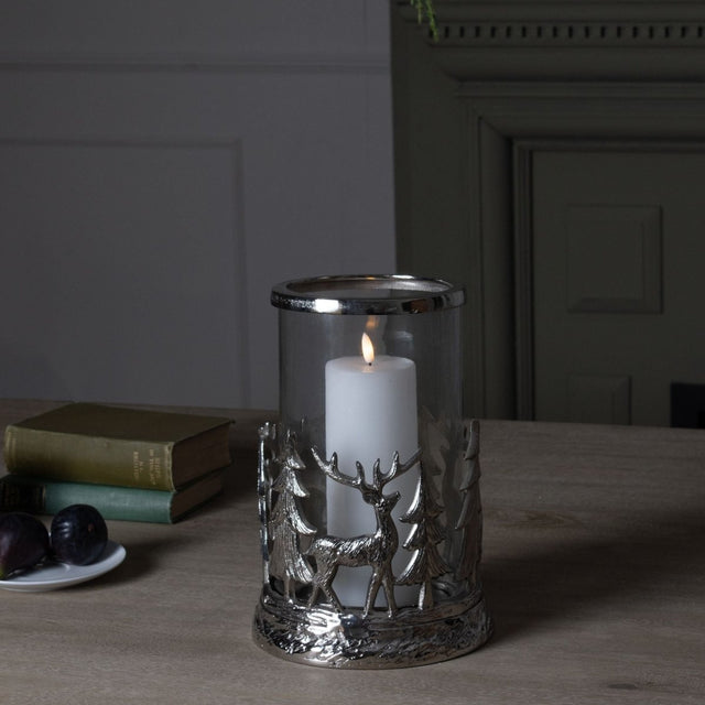 Enchanting Silver Forest Tableau Hurricane Lantern 28cm Tall Luxury Home Decor Garden & Outdoor And Gifts
