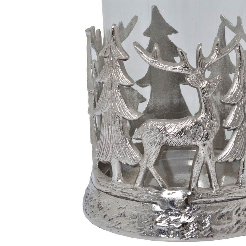 Enchanting Silver Forest Tableau Hurricane Lantern 28cm Tall Luxury Home Decor Garden & Outdoor And Gifts