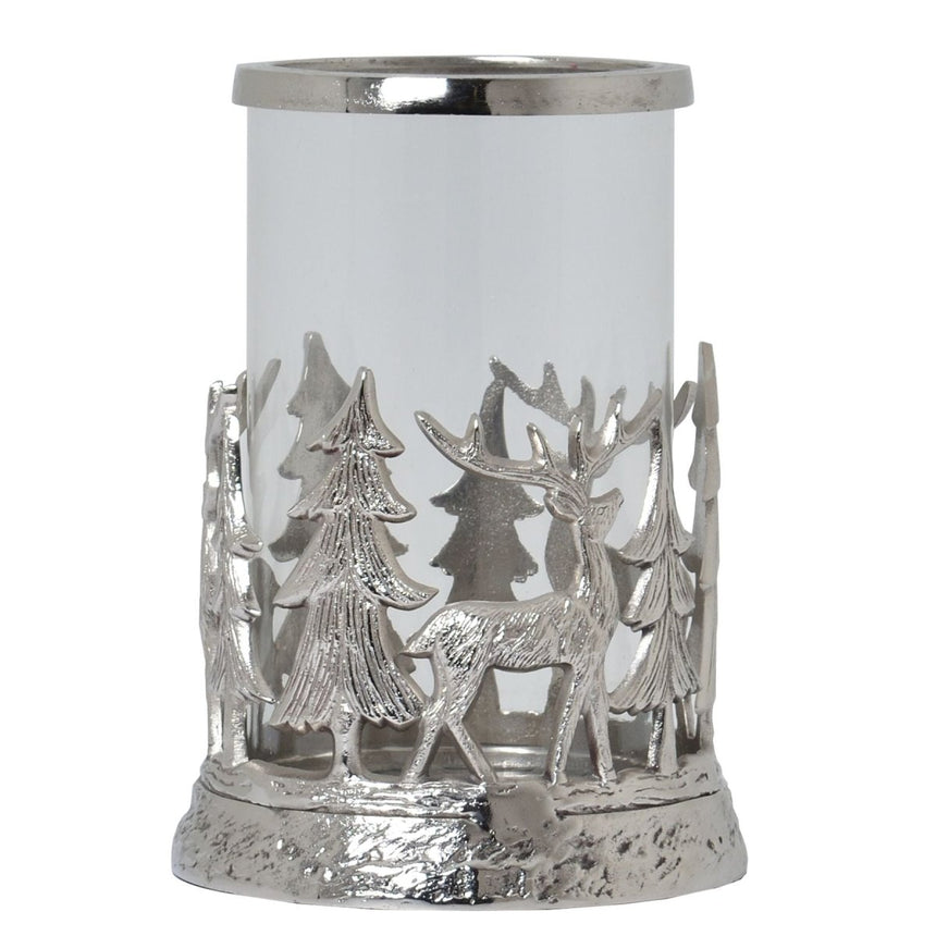 Enchanting Silver Forest Tableau Hurricane Lantern 28cm Tall Luxury Home Decor Garden & Outdoor And Gifts