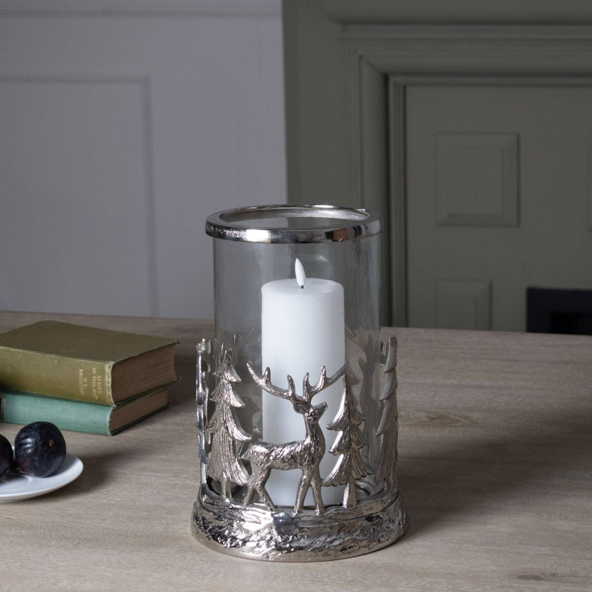 Enchanting Silver Forest Tableau Hurricane Lantern 28cm Tall Luxury Home Decor Garden & Outdoor And Gifts