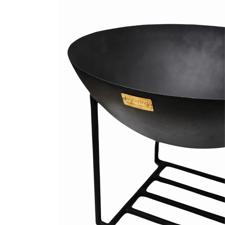 Extra Large Cast Iron Fire Pit Black on Geometric Stand - Rustic, Frost Resistant, UV Stable Quality Home Decor Garden & Outdoor Living and Gifts