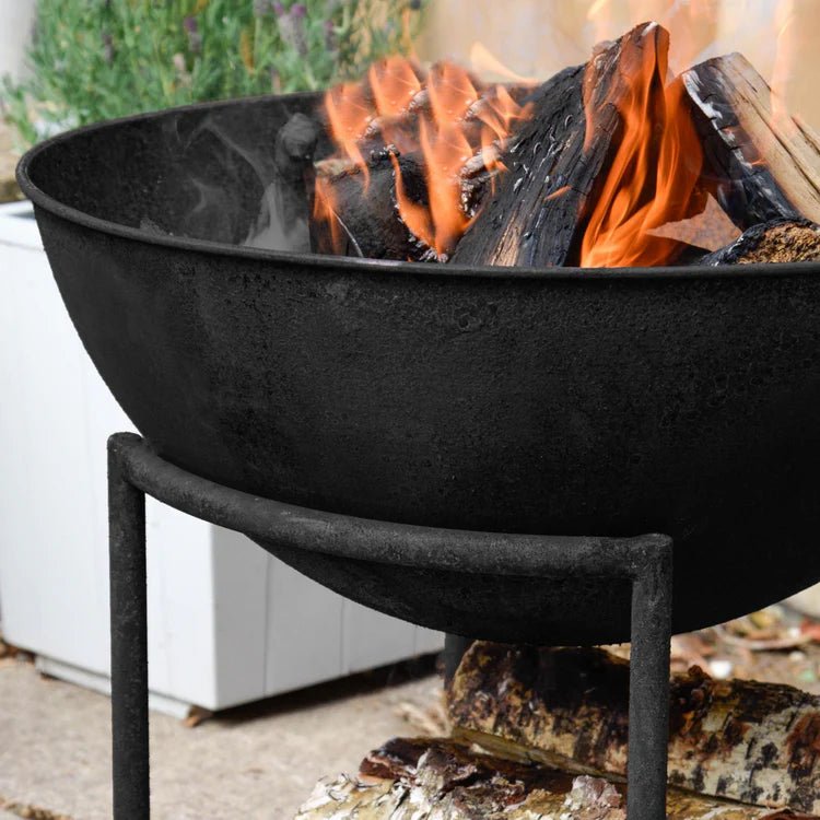 Extra Large Cast Iron Fire Pit Black on Geometric Stand - Rustic, Frost Resistant, UV Stable Quality Home Decor Garden & Outdoor Living and Gifts