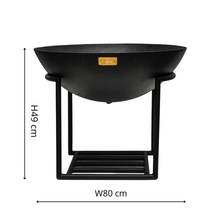 Extra Large Cast Iron Fire Pit Black on Geometric Stand - Rustic, Frost Resistant, UV Stable Quality Home Decor Garden & Outdoor Living and Gifts