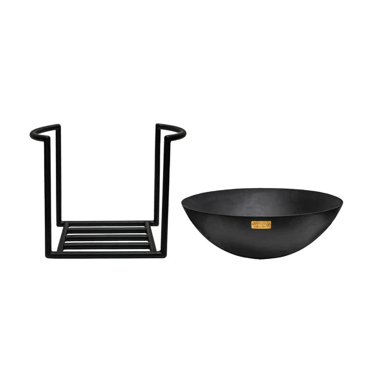 Extra Large Cast Iron Fire Pit Black on Geometric Stand - Rustic, Frost Resistant, UV Stable Quality Home Decor Garden & Outdoor Living and Gifts