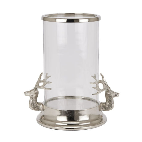 Eye - catching Silver Majestic Stags Hurricane Lantern 38cm Tall - Candle Lanterns UK Luxury Home Decor Garden & Outdoor And Gifts