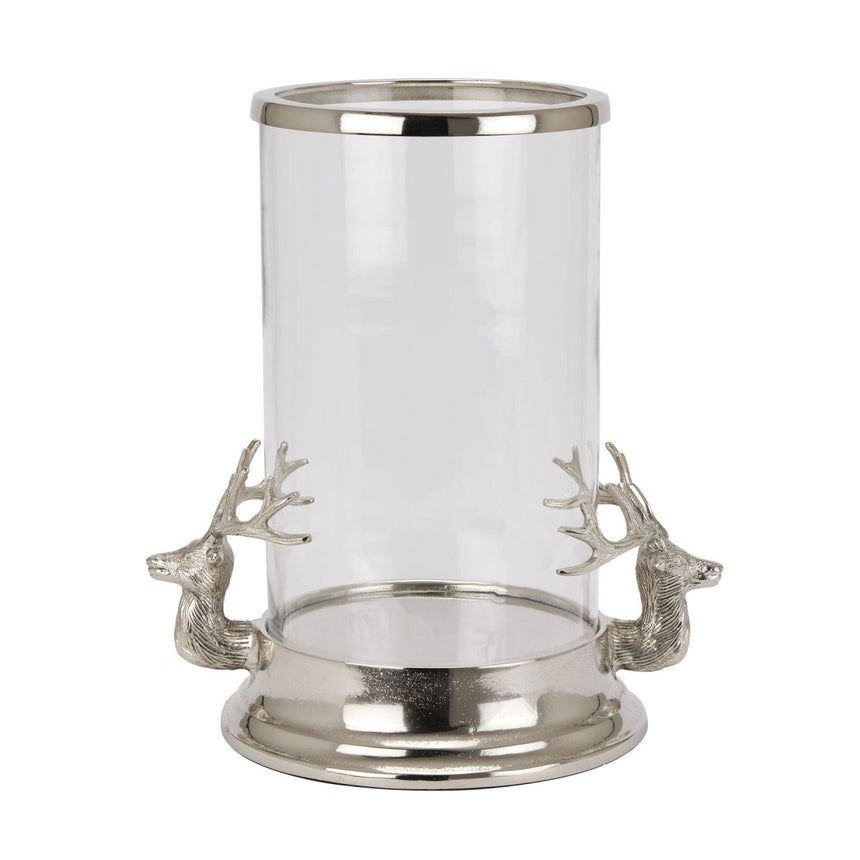 Eye - catching Silver Majestic Stags Hurricane Lantern 38cm Tall - Candle Lanterns UK Luxury Home Decor Garden & Outdoor And Gifts