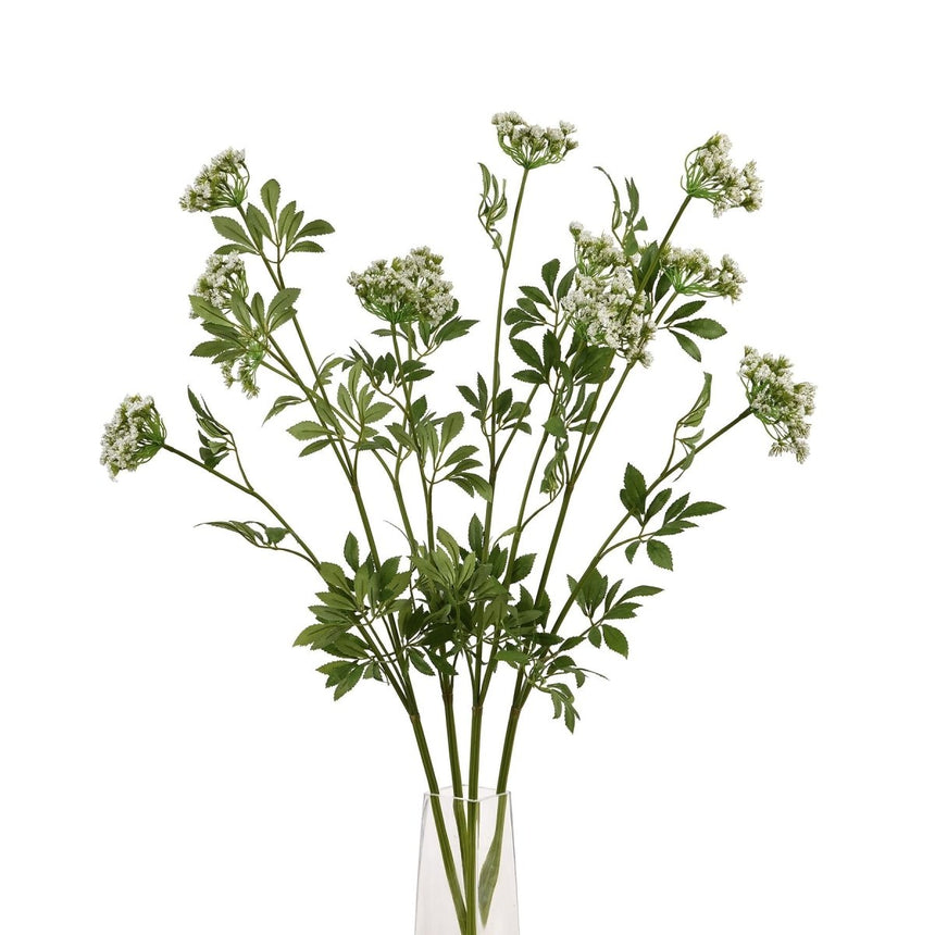 Faux White Cow Parsley Ammi - Realistic Artificial Flower Single Stem Luxury Home Decor Garden & Outdoor And Gifts
