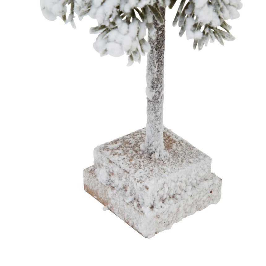 Forest Collection - Snow Clad Cedar Tree Decoration Ornament on Wood Block Stand - Large 40cm Tall Luxury Home Decor Garden & Outdoor And Gifts