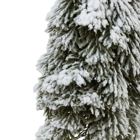 Forest Collection - Snow Clad Cedar Tree Decoration Ornament on Wood Block Stand - Small 30cm Tall Luxury Home Decor Garden & Outdoor And Gifts
