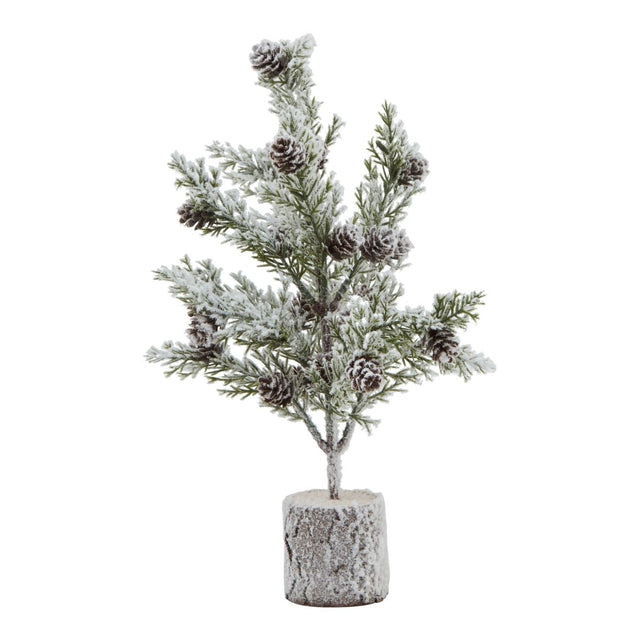 Forest Collection - Snow Covered Fir Tree With Pinecones In Wood Log Decoration Ornament - Small 30cm Tall Luxury Home Decor Garden & Outdoor And Gifts