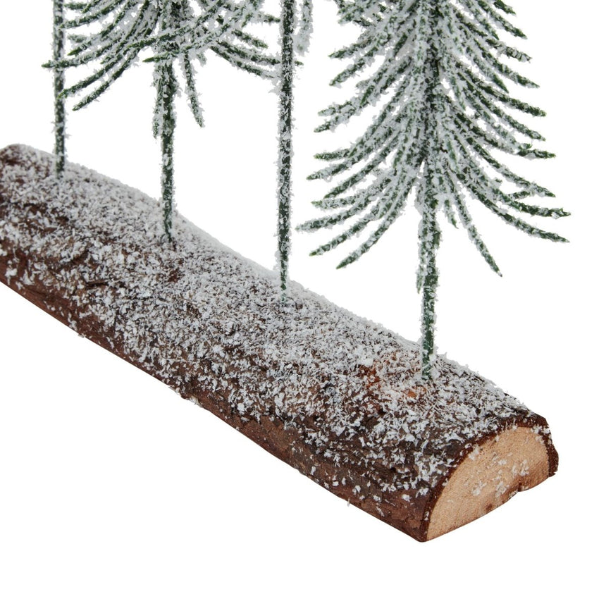 Forest Collection - Snow Covered Spindle Trees In Wood Log - Decoration Ornament - Small 25cm Tall Luxury Home Decor Garden & Outdoor And Gifts