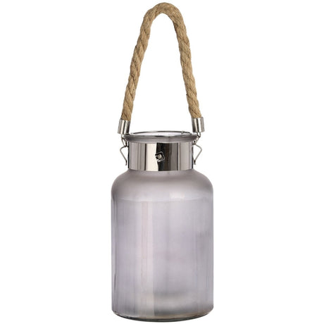 Frosted Glass Lantern with Rope Detail and Interior LED - Candle Lanterns UK Luxury Home Decor Garden & Outdoor And Gifts