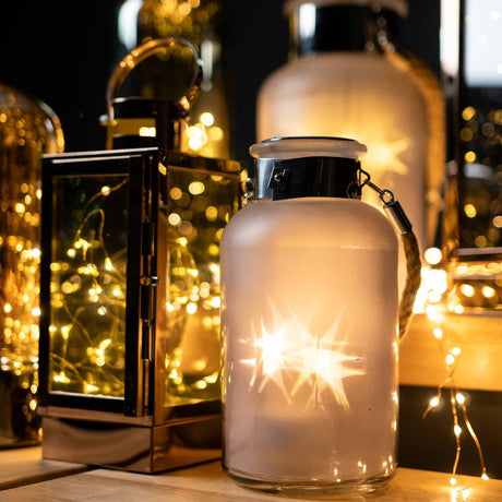 Frosted Glass Lantern with Rope Detail and Interior LED - Candle Lanterns UK Luxury Home Decor Garden & Outdoor And Gifts