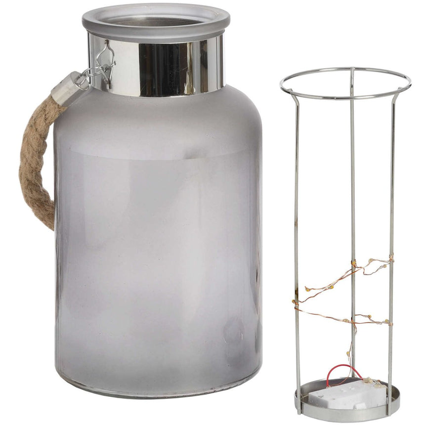Frosted Glass Lantern with Rope Detail and Interior LED - Candle Lanterns UK Luxury Home Decor Garden & Outdoor And Gifts