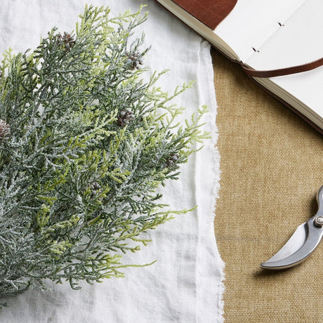 Frosted Pine Spray With Pinecones - Realistic Artificial Flower Single Stem Luxury Home Decor Garden & Outdoor And Gifts