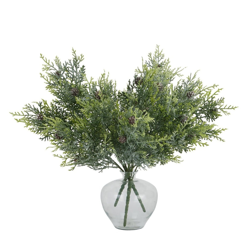 Frosted Pine Spray With Pinecones - Realistic Artificial Flower Single Stem Luxury Home Decor Garden & Outdoor And Gifts