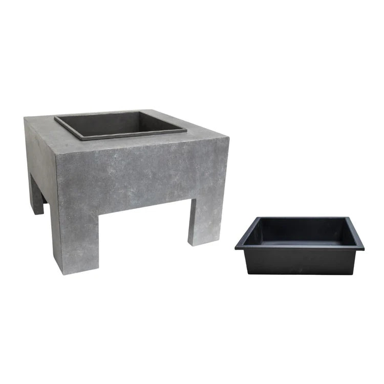 Garden Fire Pit/Bowl & Square Console Cement Grey & Black Steel - Frost Resistant UV Stable Quality Home Decor Garden & Outdoor Living and Gifts