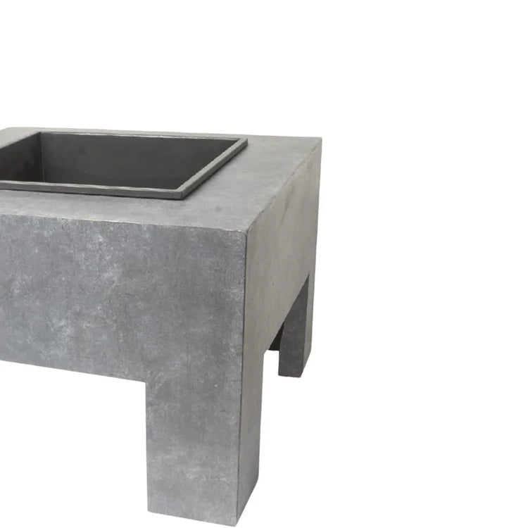 Garden Fire Pit/Bowl & Square Console Cement Grey & Black Steel - Frost Resistant UV Stable Quality Home Decor Garden & Outdoor Living and Gifts
