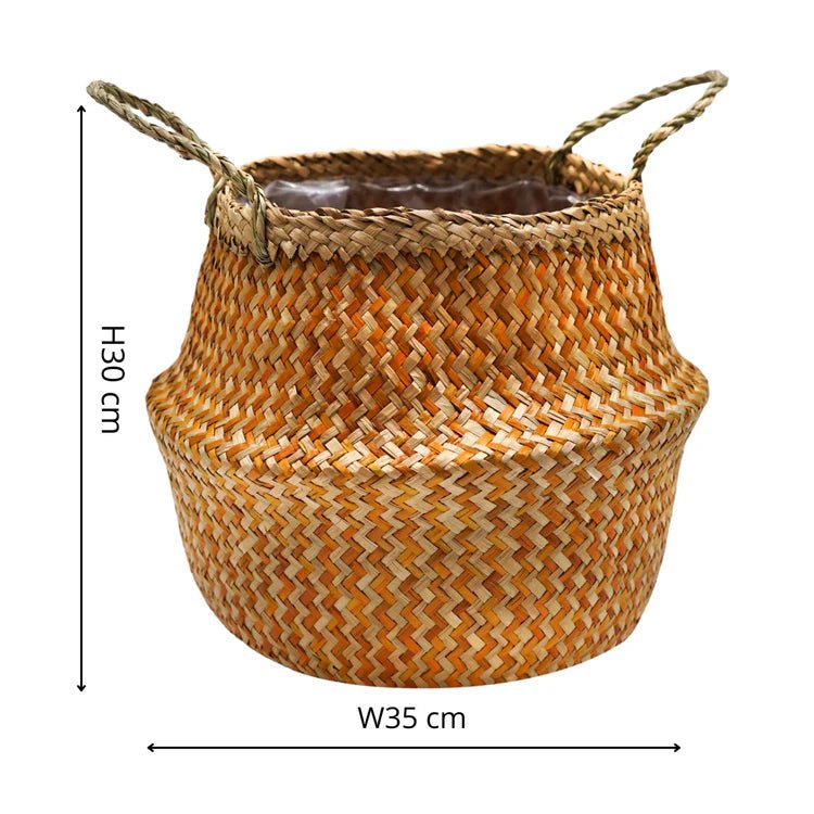 Hand Finished Seagrass Indoor Basket Planter or Stylish Storage - Mustard Orange Chevron Design Luxury Home Decor Garden & Outdoor And Gifts