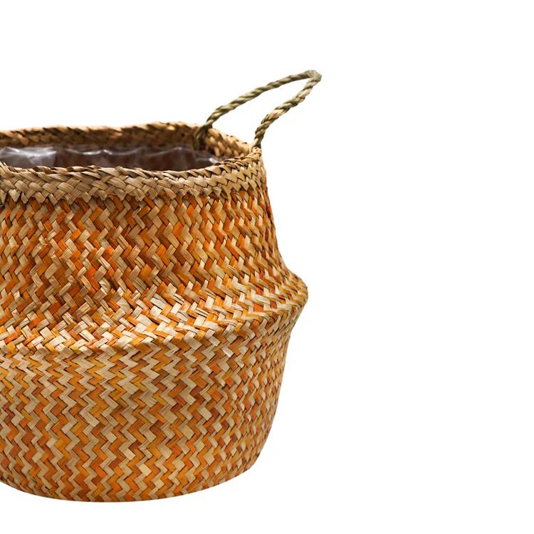 Hand Finished Seagrass Indoor Basket Planter or Stylish Storage - Mustard Orange Chevron Design Luxury Home Decor Garden & Outdoor And Gifts