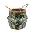 Hand Finished Seagrass Indoor Basket Planter or Stylish Storage - Teal Blue Chevron Design Luxury Home Decor Garden & Outdoor And Gifts
