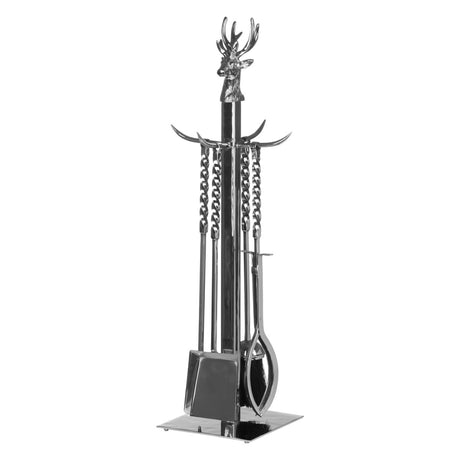 Large 67cm Tall Silver Finish Companion Set with Handmade Stag Head Luxury Home Decor Garden & Outdoor And Gifts