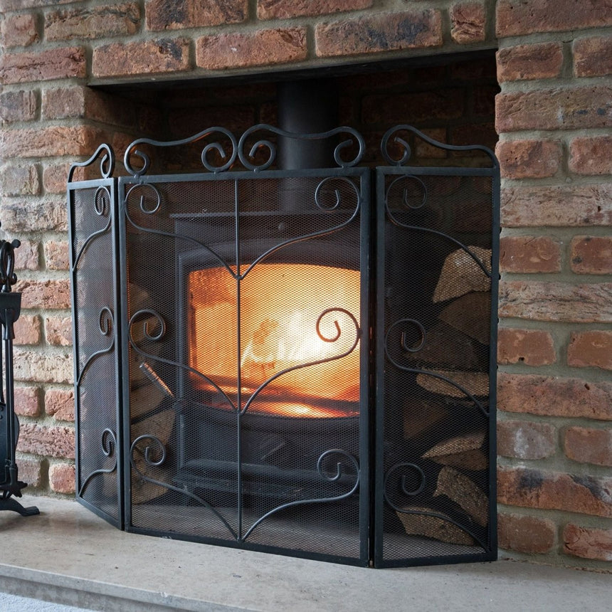 Large Black Heavy Duty 3 Fold Ornate Firescreen & Wood Stove Fire Guard Luxury Home Decor Garden & Outdoor And Gifts
