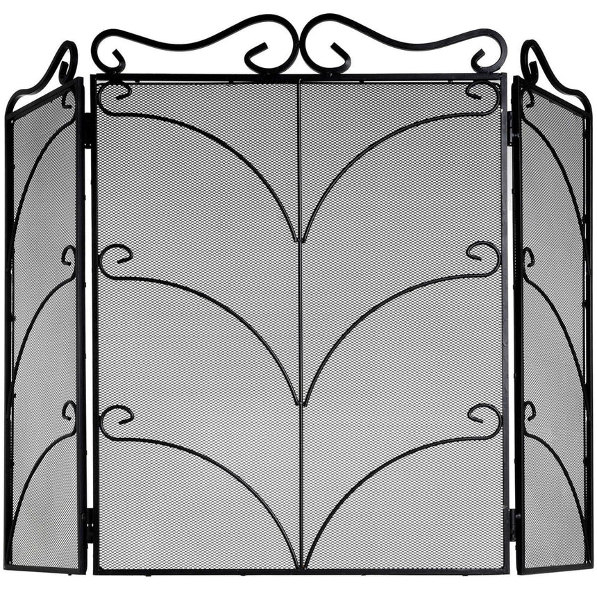 Large Black Heavy Duty 3 Fold Ornate Firescreen & Wood Stove Fire Guard Luxury Home Decor Garden & Outdoor And Gifts