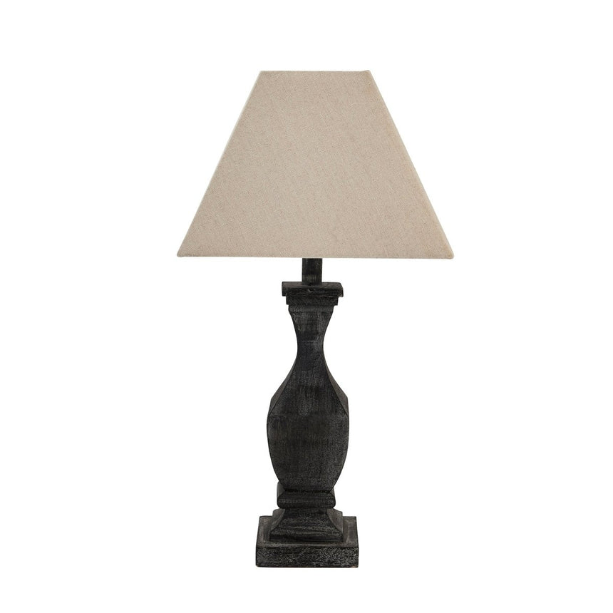 Incia Fluted Grey - Washed Wooden Table Lamp & Linen Shade - Stylish Table Lamps UK Luxury Home Decor Garden & Outdoor And Gifts