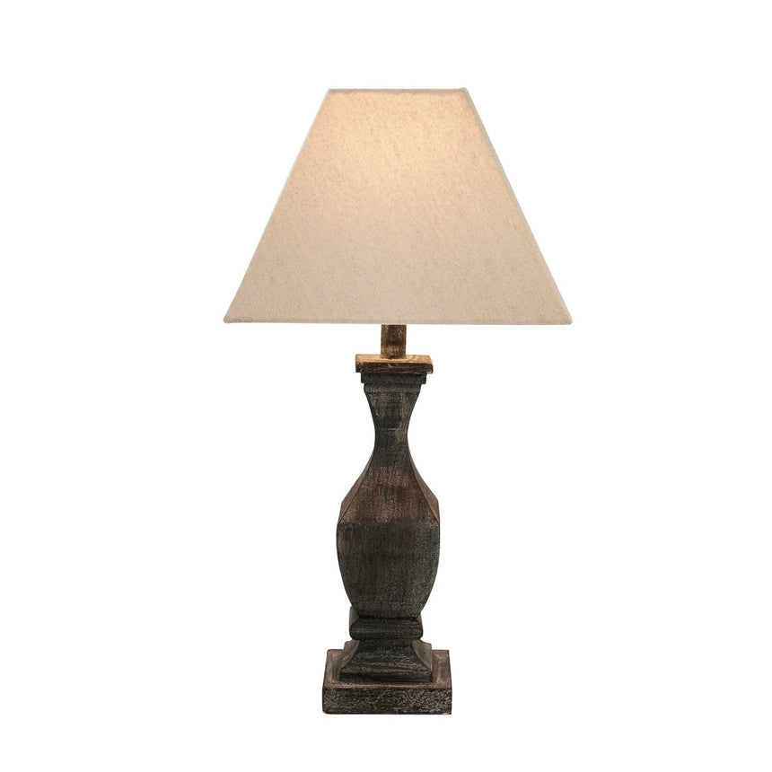 Incia Fluted Grey - Washed Wooden Table Lamp & Linen Shade - Stylish Table Lamps UK Luxury Home Decor Garden & Outdoor And Gifts