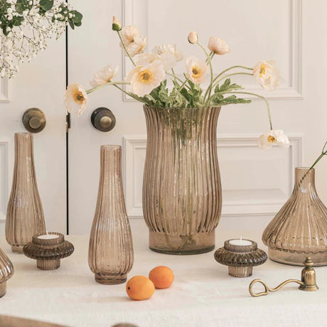 Indoor 1960's Hip & Vogue Ribbed Glass Vase - Apricot Orange Luxury Home Decor Garden & Outdoor And Gifts