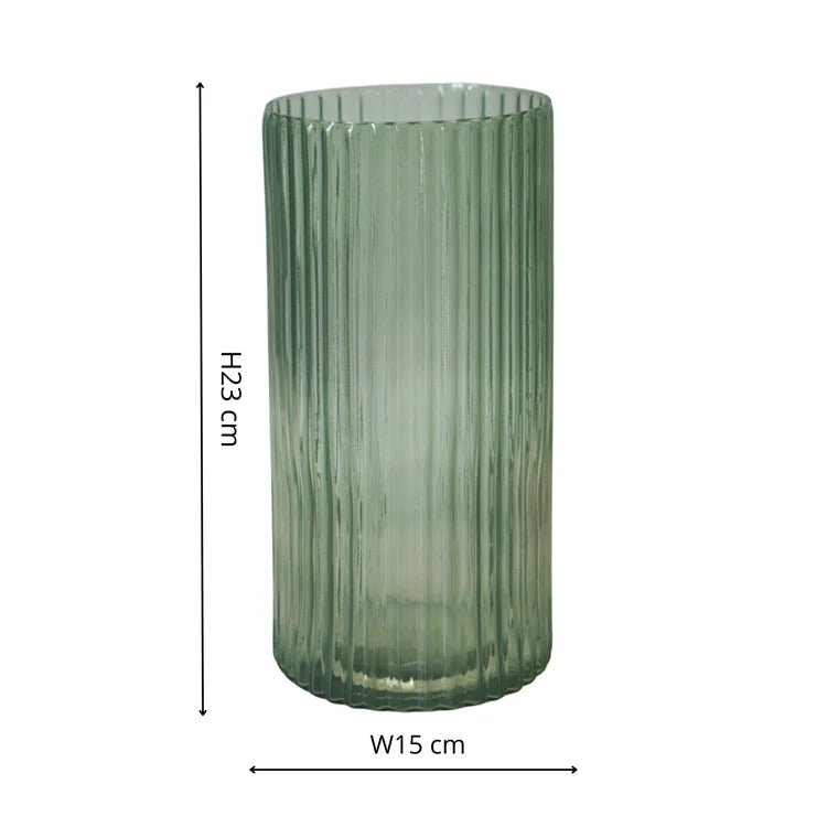 Indoor Sleek & Textured Ribbed Cylinder Glass Vase - Sage Green Luxury Home Decor Garden & Outdoor And Gifts