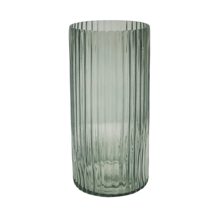 Indoor Sleek & Textured Ribbed Cylinder Glass Vase - Sage Green Luxury Home Decor Garden & Outdoor And Gifts