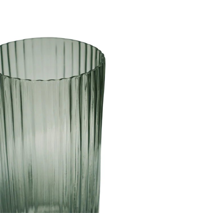 Indoor Sleek & Textured Ribbed Cylinder Glass Vase - Sage Green Luxury Home Decor Garden & Outdoor And Gifts