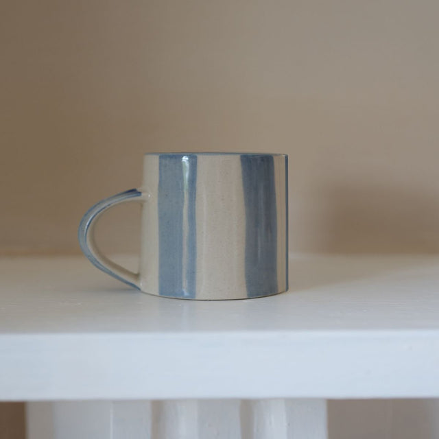 Inky Blue & Milk White Washed Stripe Koko Mug Drinkware - Stoneware, Coastal Style Quality Home Decor Garden & Outdoor Living and Gifts