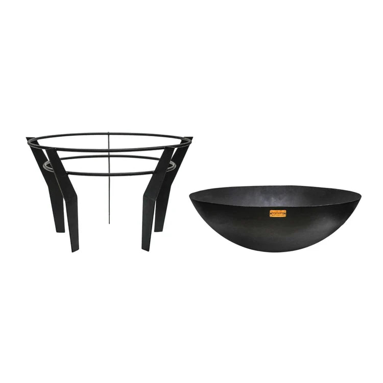 Kendal Large Garden Fire Pit on Stand Black Metal - Frost Resistant UV Stable Quality Home Decor Garden & Outdoor Living and Gifts