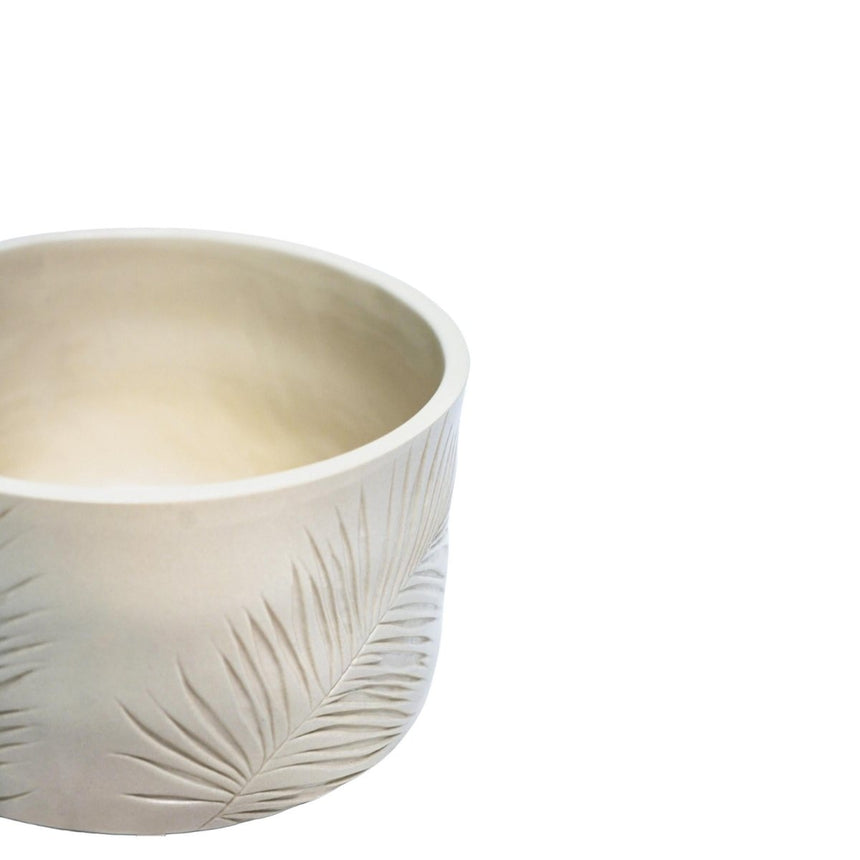 Kew Gardens Stoneware Palm Leaves Bowl Indoor Planter - Ivory White & Handmade Luxury Home Decor Garden & Outdoor And Gifts