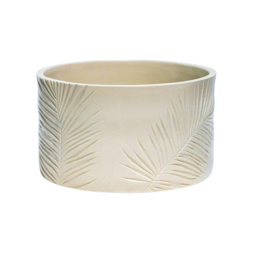 Kew Gardens Stoneware Palm Leaves Bowl Indoor Planter - Ivory White & Handmade Luxury Home Decor Garden & Outdoor And Gifts