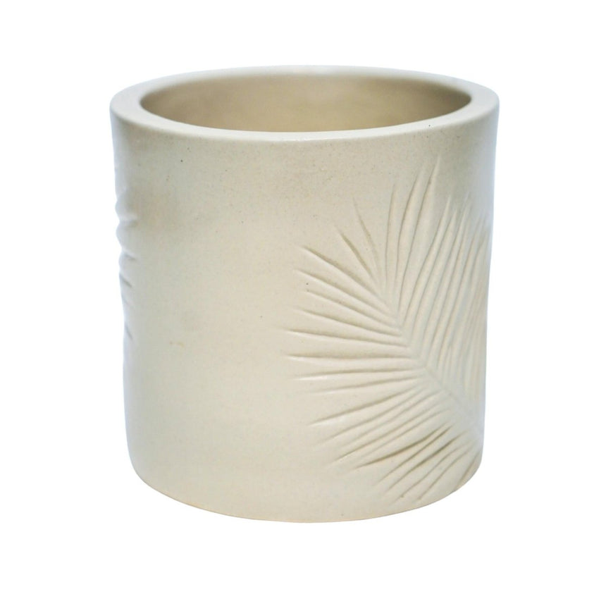 Kew Gardens Stoneware Palm Leaves Indoor Planter - Ivory White & Handmade Luxury Home Decor Garden & Outdoor And Gifts