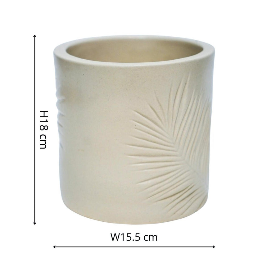 Kew Gardens Stoneware Palm Leaves Indoor Planter - Ivory White & Handmade Luxury Home Decor Garden & Outdoor And Gifts